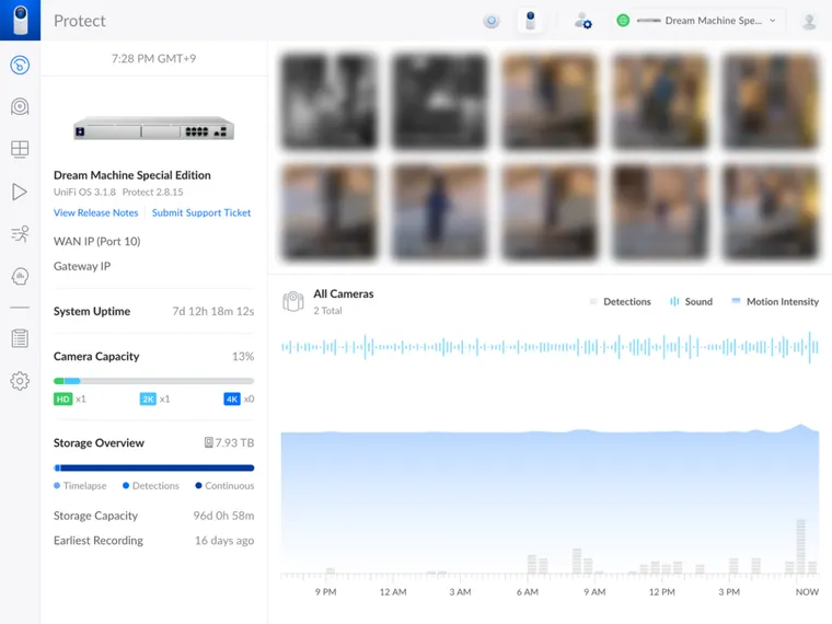 UniFi Protect Dashboard screen